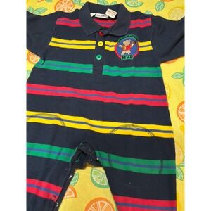 Le Top‎ Striped Polo Romper Baby 12M Navy Multi